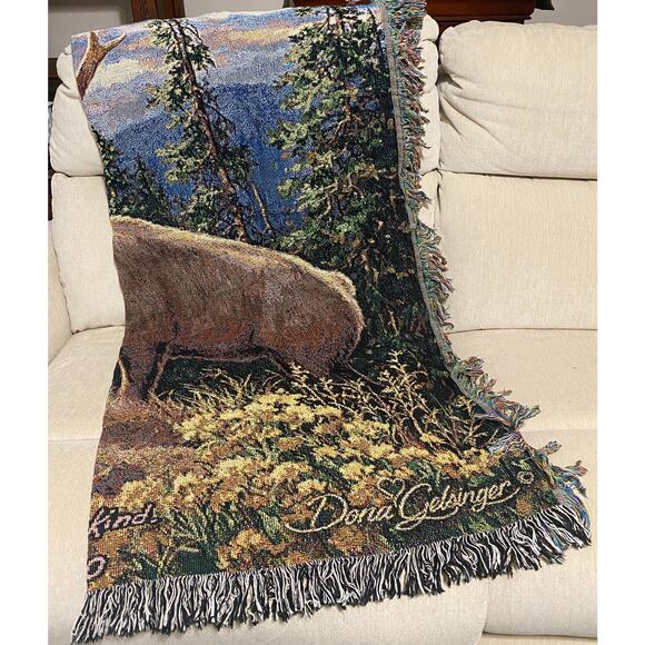 Siskiyou Bluff Elk Cotton Tapestry Throw Blanket Job 12:10 NEW Made in USA - Picture 6 of 11
